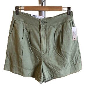 joie Pleated Shorts Size S W30 High Rise Linen Cotton Blend 4 Pockets Green